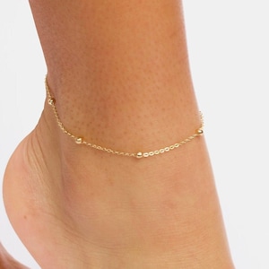 Dainty Anklet, Gold Dainty Anklet, Satellite Anklet, Tiny Gold Anklet, Gold Beaded Anklet, Dainty Layering Anklet, Beaded Gold Anklet