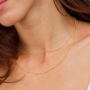 Dainty Chain Necklace, Delicate Layered Necklace, 14k Gold Fill Necklace, Layering Necklace, Dainty Beaded Satellite Chain, Beaded Necklace
