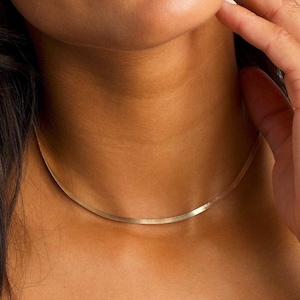 Gold Herringbone Necklace - Sterling Silver Snake Chain Gift for Women