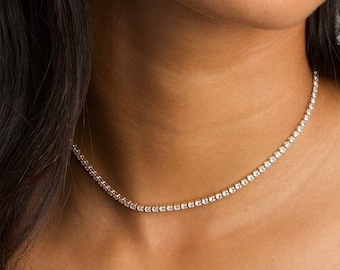 Diamond Tennis Necklace, Gold Zirconia Choker Necklace Tennis Necklace, Bridal Jewelry, Diamond Choker Necklace, Diamond Tennis Choker