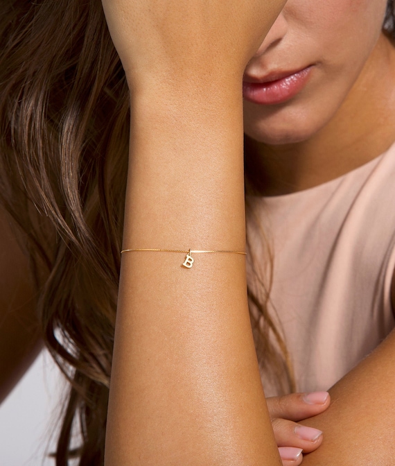 Dainty gold cheap initial bracelet
