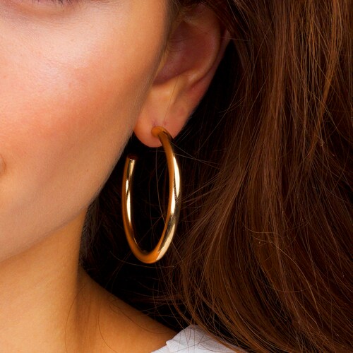 Thick Big Hoops 14k Gold Vermeil Hoops Sterling Silver Etsy