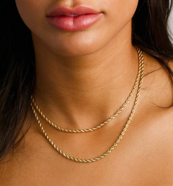 Short choker length plain gold tone twisted rope chain necklace 46cm s –  Loved & Loved Again
