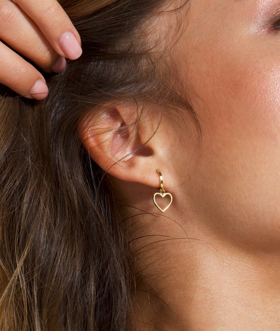 Gold Heart Earrings Heart Hoop Earrings Dainty Heart Hoops 