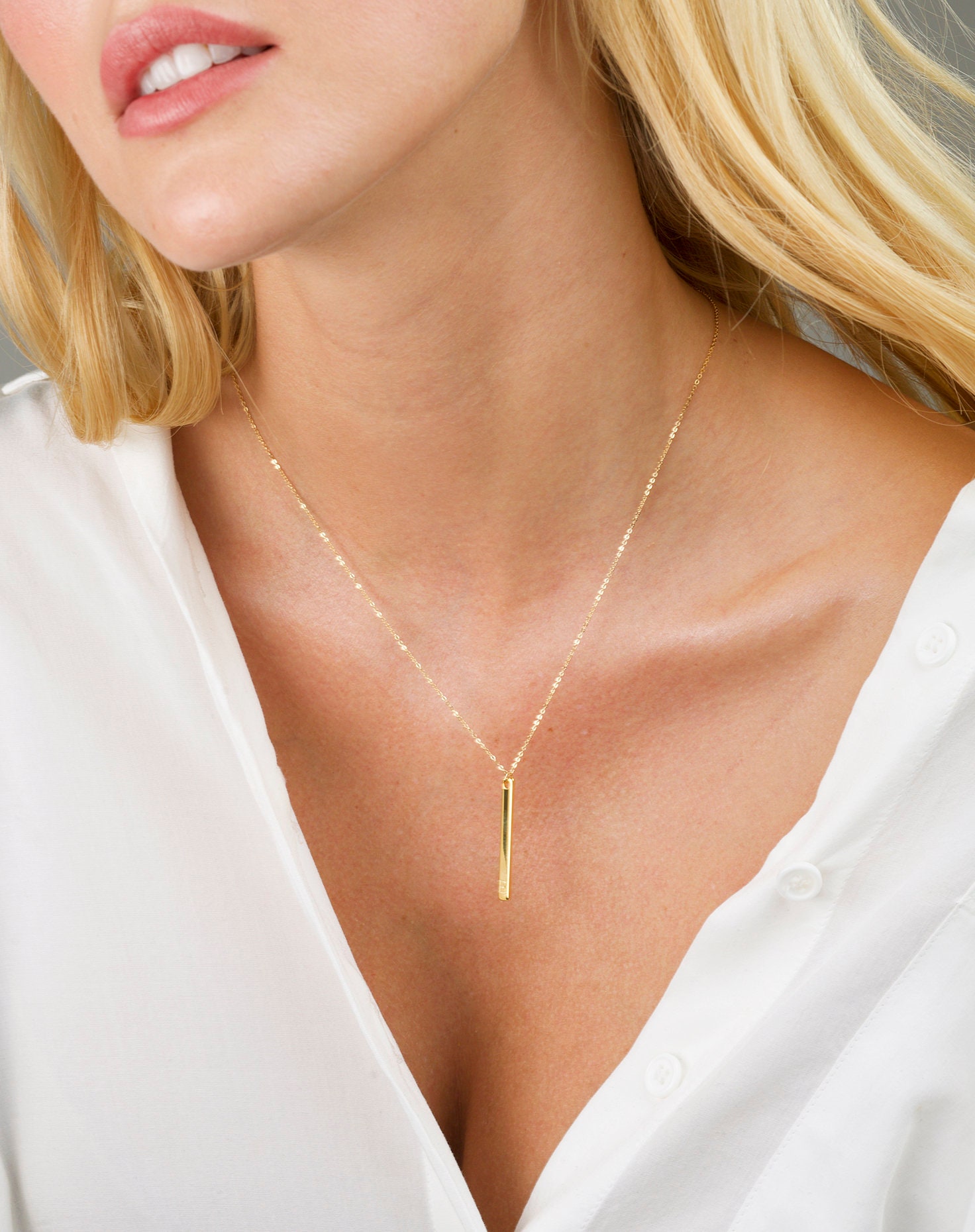 Long gold bar necklace sale