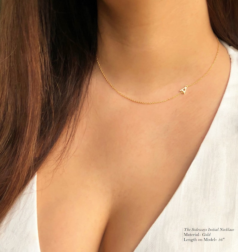 Tiny Sideways Initial Necklace, Gold Tiny Initial Choker, Personalized Letter Choker, Initial Necklace, Tiny Letter Gold, Personalized Gift image 2