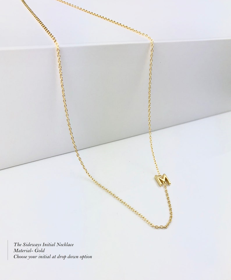 Tiny Sideways Initial Necklace, Gold Tiny Initial Choker, Personalized Letter Choker, Initial Necklace, Tiny Letter Gold, Personalized Gift image 3