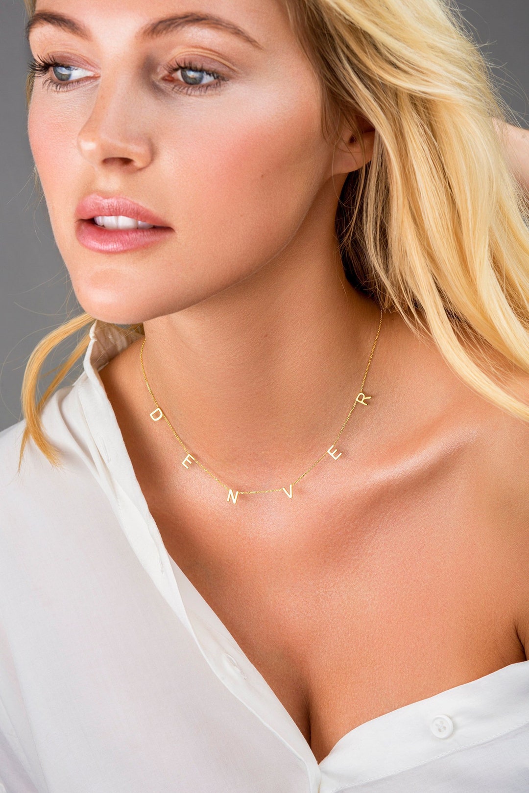 14k Gold Name Necklace Name Necklace Letter Necklace Gold Etsy