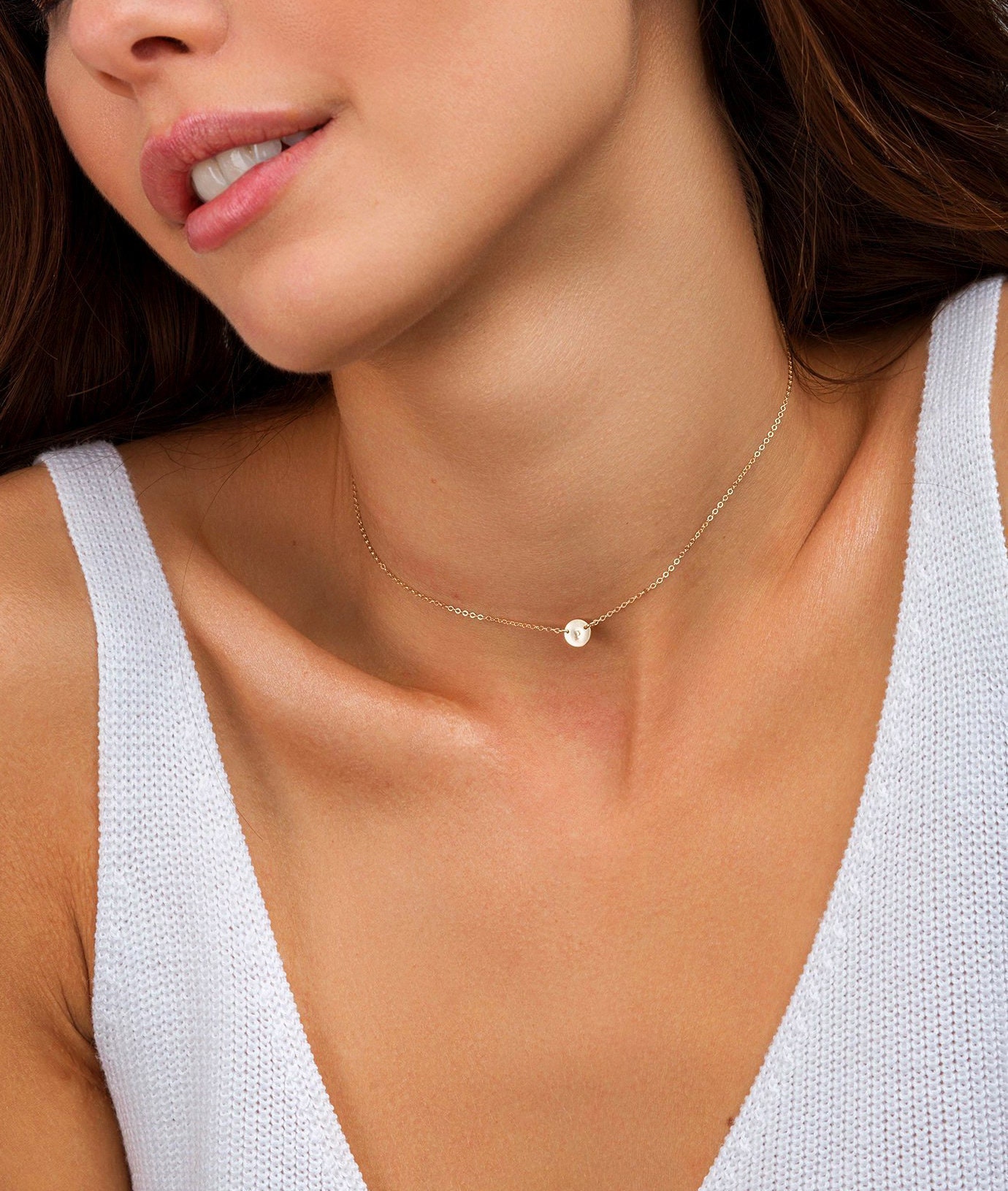 Initial Choker Necklace Dainty Choker Necklace Gold Filled Etsy