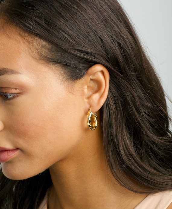 Orecchini Creoli 25mm - 35mm Anelli In Rame Placcati Oro 18k Set Di 4 Unità - Italia - Foto 5