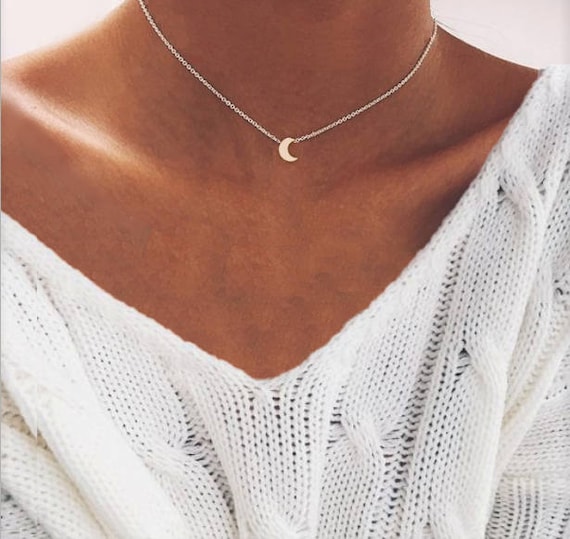 Moon Necklace, Dainty Moon Necklace, Choker Moon Necklace, Delicate Moon Necklace, Simple Moon Necklace, Silver Moon Necklace, Crescent Moon
