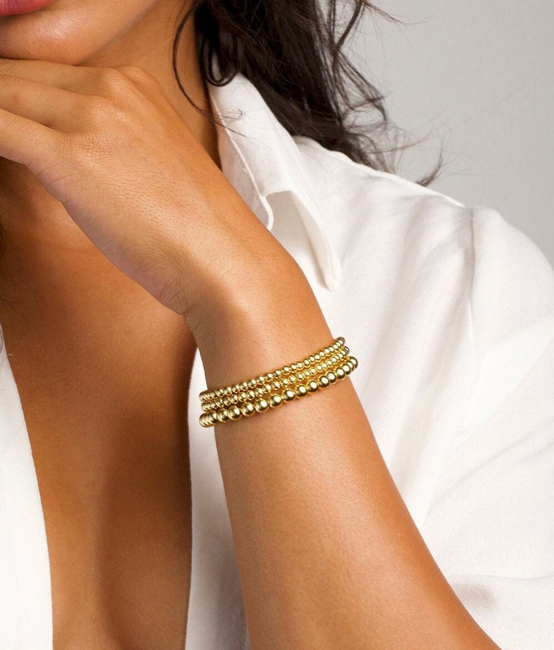 Gold Ball Bead Bracelet, Gold Bead Bracelet, Stacking Bracelets