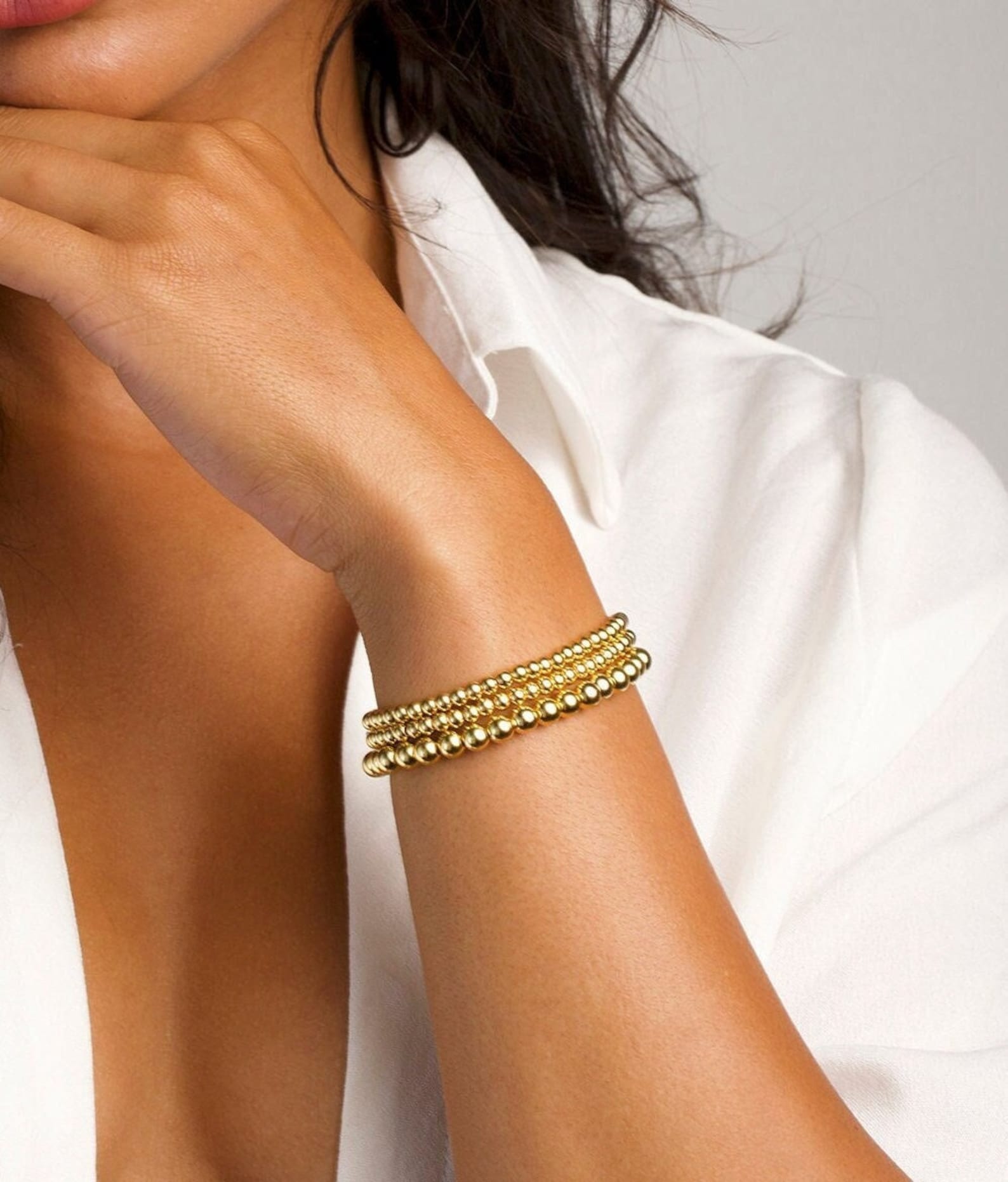 Gold Ball Bead Bracelet Gold Bead Bracelet Stacking Etsy