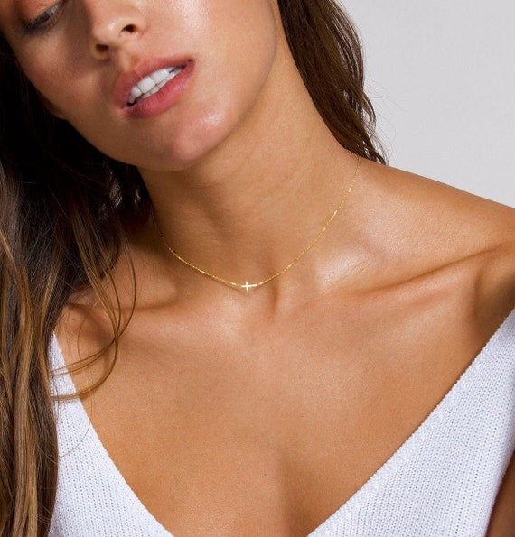 Gold choker cross necklace deals
