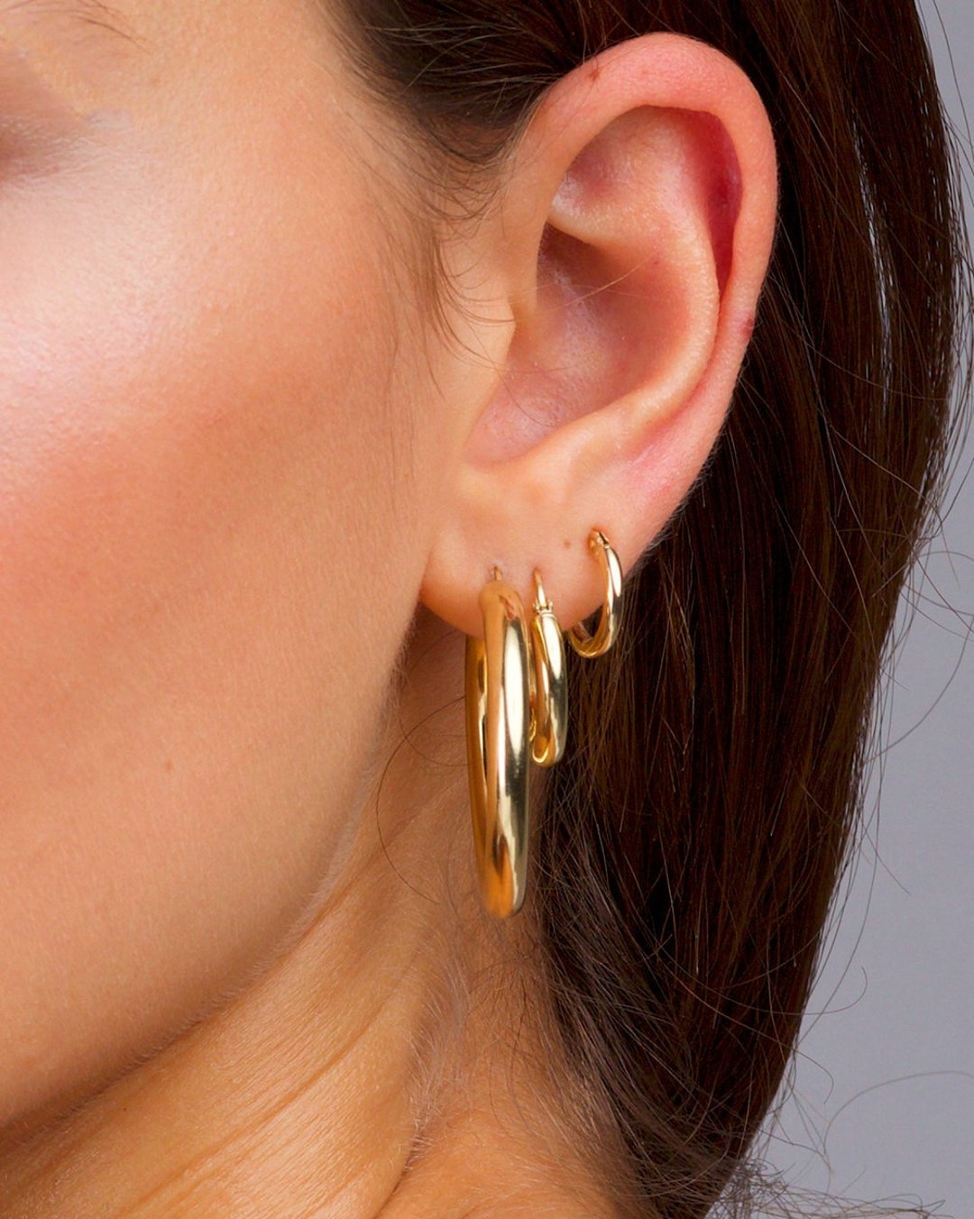 Gold Chunky Stacking Hoops Classic Modern Hoop Earrings 