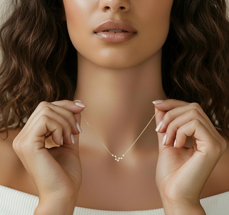 Sterrenbeeld gelaagdheid ketting | Astrologiehanger | Sterlingzilver, 14 kt goud afbeelding 4