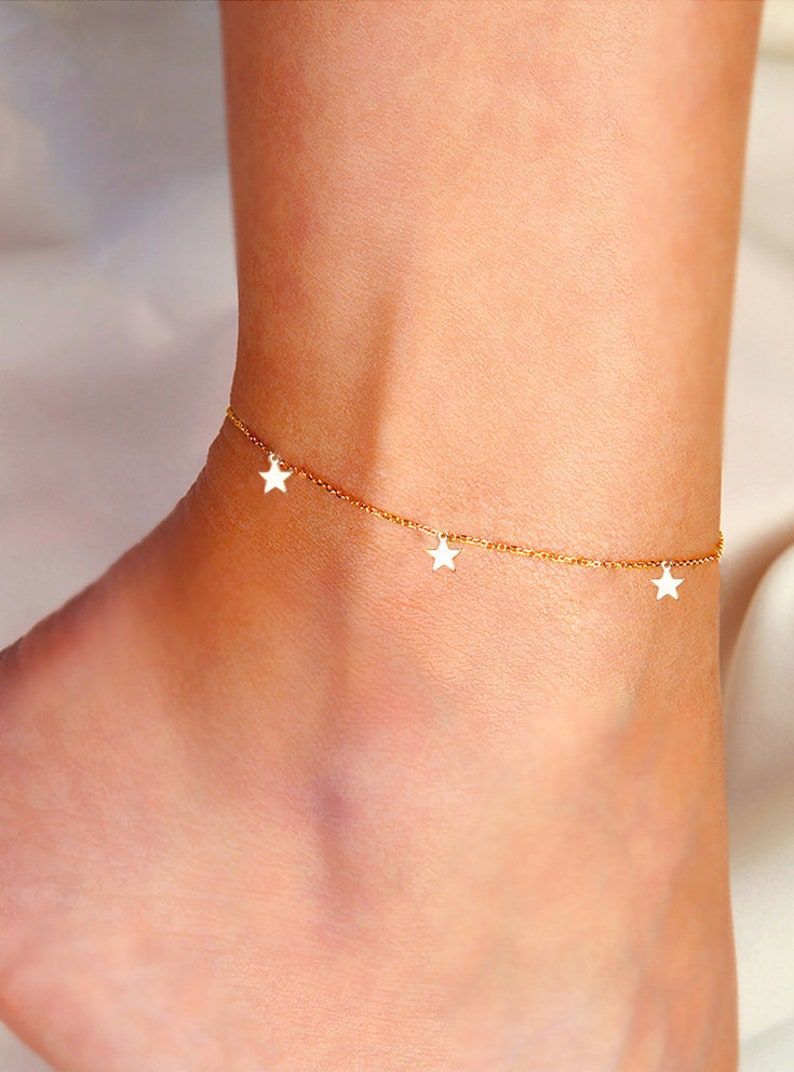 Star Anklet, Gold Star Anklet, Dainty Anklet, Dainty Star Anklet, Gold Anklet, Tiny Anklet, Celestial Anklet, Charm Anklet, Dainty Stars image 1