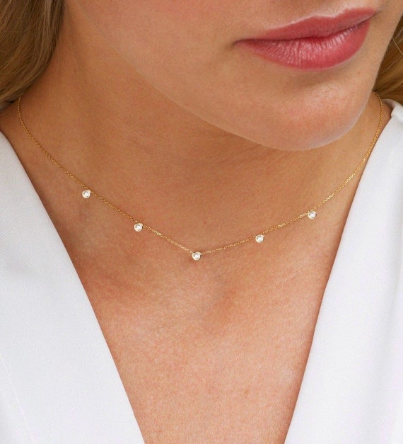 Tiny Dangling Crystal Necklace Crystal Birthstone Hanging