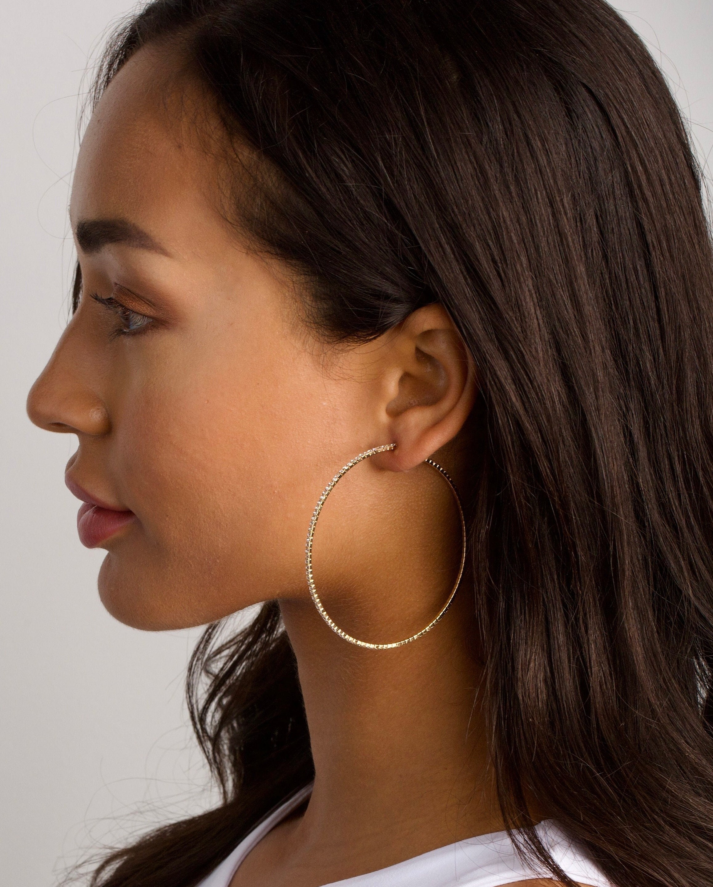 Thin Diamond Hoops Skinny Large Diamond Hoops Diamond Hoop Etsy