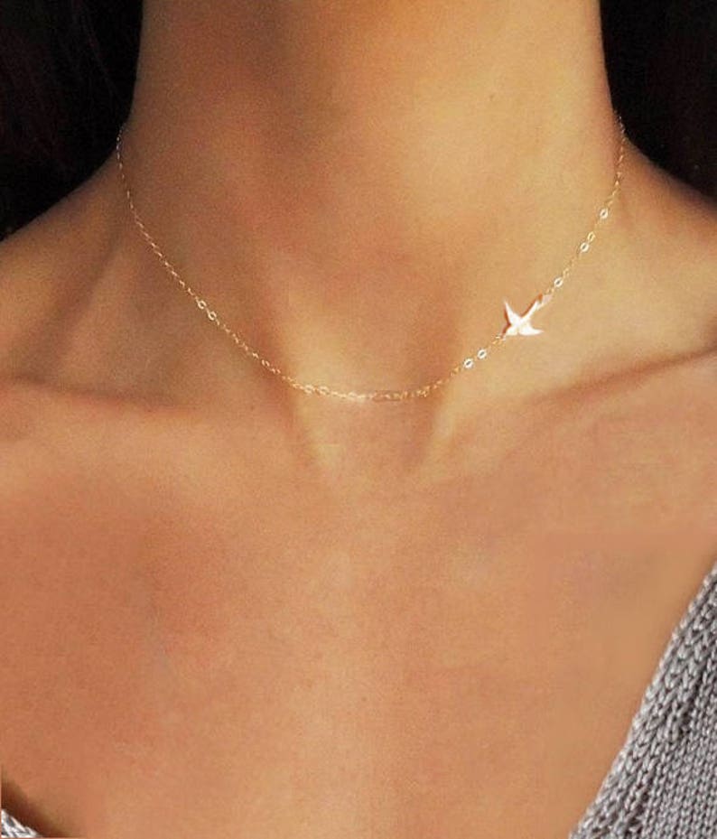 Small Bird Necklace, Tiny Bird Necklace, Dainty Bird Necklace, Petite Choker Necklace, Mother Gift, Wife Gift, Sister Gift, Friend Gift image 5