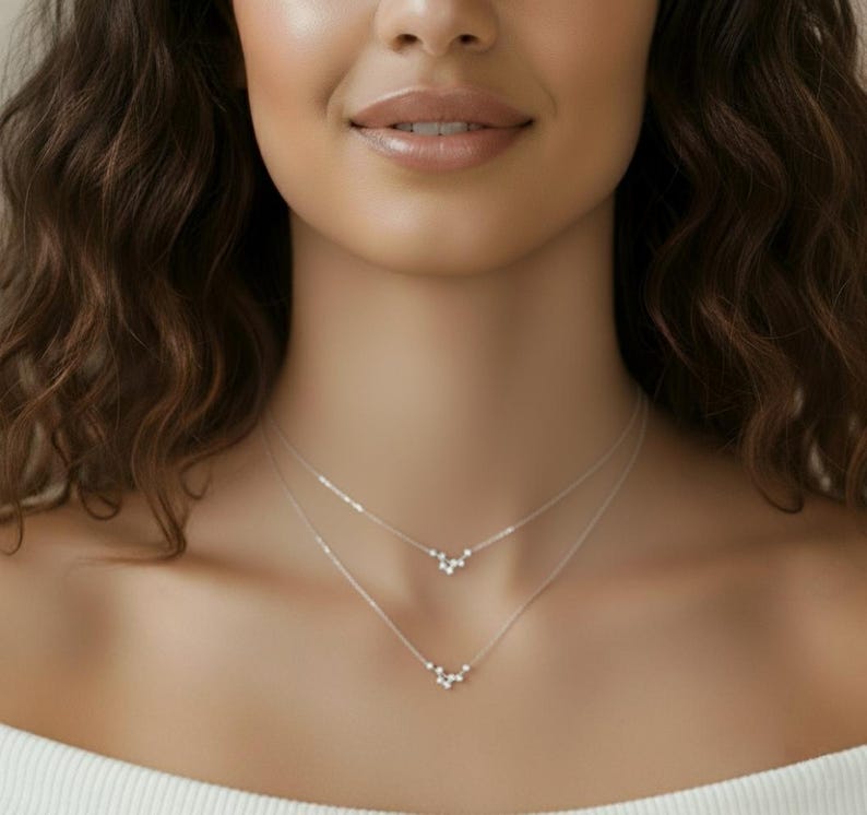 Sterrenbeeld gelaagdheid ketting | Astrologiehanger | Sterlingzilver, 14 kt goud afbeelding 3