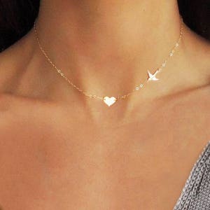 Small Bird Necklace, Tiny Bird Necklace, Dainty Bird Necklace, Petite Choker Necklace, Mother Gift, Wife Gift, Sister Gift, Friend Gift image 4