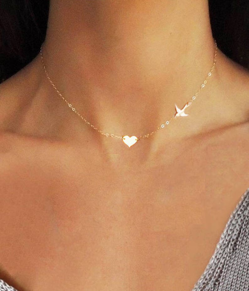 Gift For Women, Bird Necklace, Animal Necklace, Dainty Necklace, Tiny Gold Necklace, Gold Necklace, Tiny Necklace, Bird Choker, Gift for Her image 5