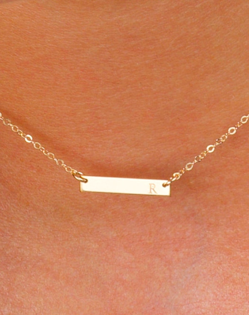 Tiny Bar Necklace, Initial Bar Necklace, Gold Bar Necklace, 14k Gold Filled Bar Necklace, Mini Bar Choker, Tiny Initial Bar Necklace, Gift image 3