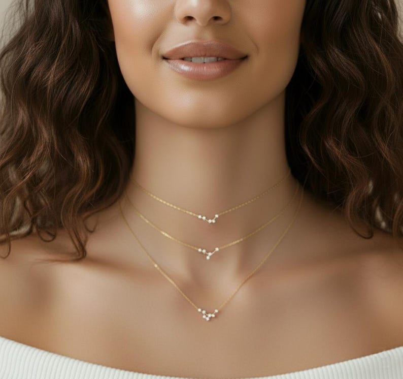 Sterrenbeeld gelaagdheid ketting | Astrologiehanger | Sterlingzilver, 14 kt goud afbeelding 5