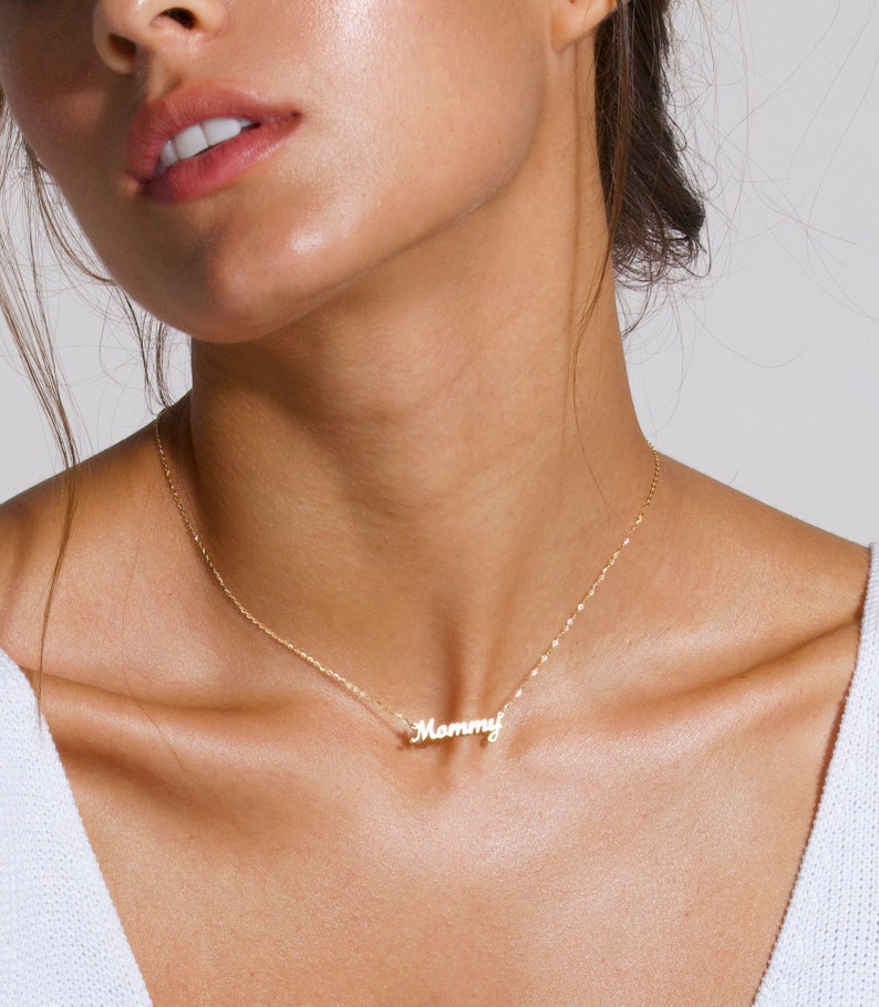 Tiny Mommy Necklace, Gold Dainty Mama Choker, Dainty Gift Mom Choker, Choker Mom Necklace, Gift Necklace for Mama, Mama Gift, Gold Silver image 1