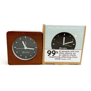 Quiet Analog Alarm Clock, Alarm Clock Silent Wooden, Night light, Gentle sound, No Ticking Noises, Minimalist, Snooze Function image 8