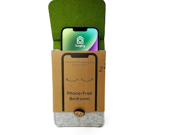 The World's First Sleeping Bag For Your Phone Green, Sleep Hygiene Gift, Mindful Doorknob Sign,  Phone-Free Bedroom, Recycled Materials