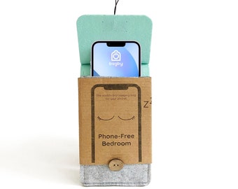 The World's First Sleeping Bag For Your Phone Mint, Sleep Hygiene Gift, Mindful Doorknob Sign,  Phone-Free Bedroom, Recycled Materials