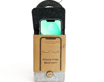 The World's First Sleeping Bag For Your Phone Charcoal, Sleep Hygiene Gift, Mindful Doorknob Sign,  Phone-Free Bedroom, Recycled Materials