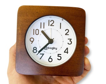 Silent Alarm Clock: Natural Wooden Large Face, Night Light, Snooze, Minimalist Quiet Analog Bedroom Desk Clock for Good Sleep Hygiene
