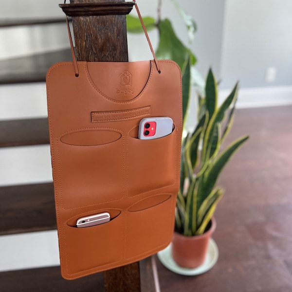 Vegan Leather Multi Pocket Hanging Phone Organizer / Unplug Box/ reduce screen time / unplugged families and friends / digital wellness gift