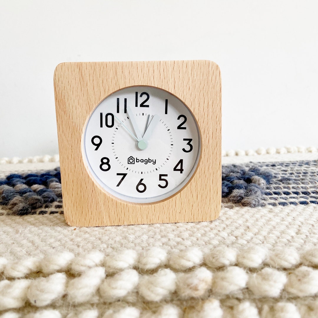 Farmhouse Design Analog Alarm Clock, Silent Alarm Clock, Real Wood