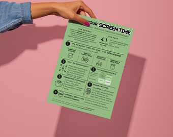 Reduce Your Screen Time Actionable Guide, Cheat Sheet, Mini Guide, Printable