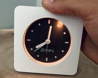 Alarm Clock Minimalist White. Non Ticking Silent Clock. Wooden clock. Bedside Desk Clock. Snooze Function. Gentle alarm sound. Oneclock