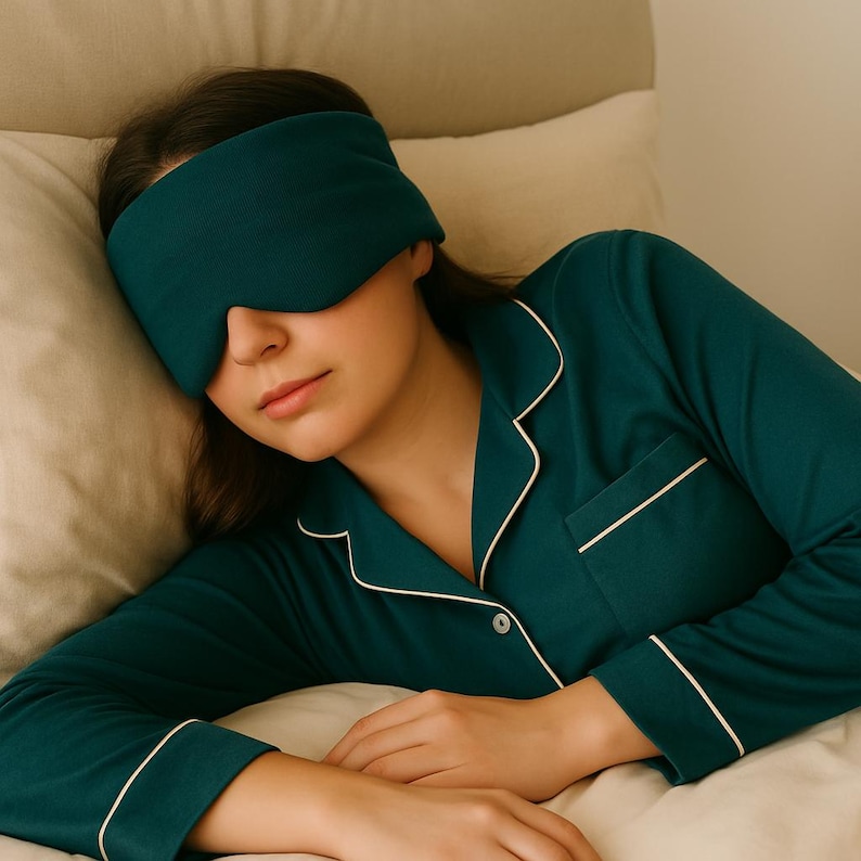 Cotton Sleep Mask Full Light Blockout Green, Eye Mask Silk For Greater Sleep, Breathable and Comfortable Sleep Mask, Sleep Mask Travel Plane image 9