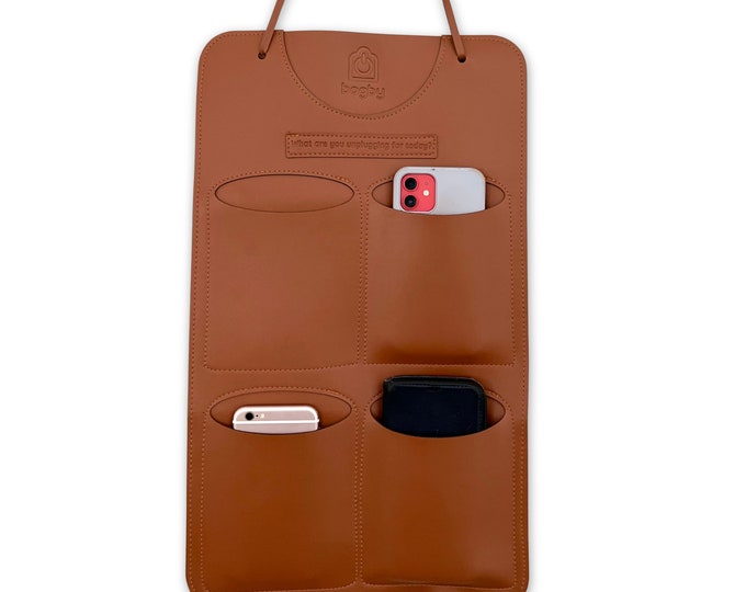 Vegan Leather Multi Pocket Hanging Phone Organizer / Unplug Box/ reduce screen time / unplugged families and friends / digital wellness gift