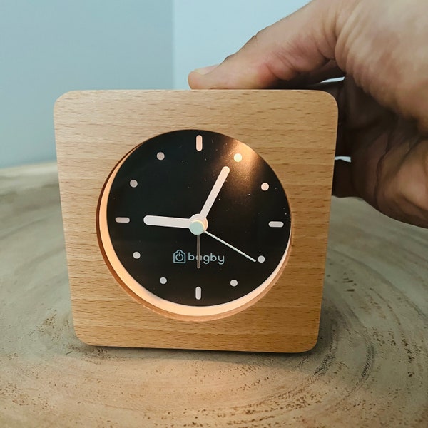 Leiser analoger stiller Wecker aus Holz, Naturholz, minimalistisches Design, Schlummerfunktion. Kein Kabel, sanfter Alarmton, Geschenk für Freunde, Oneclock