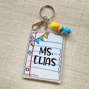 Cute personalized school paper, teacher keychain ! Gift for teacher. Personalized teacher gift. Teacher keychain.  School paper.