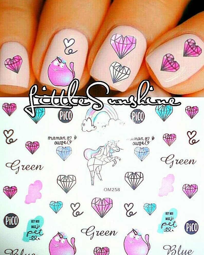 Nail Art Water Transfer Stickers Hearts Rainbow Design Etsy