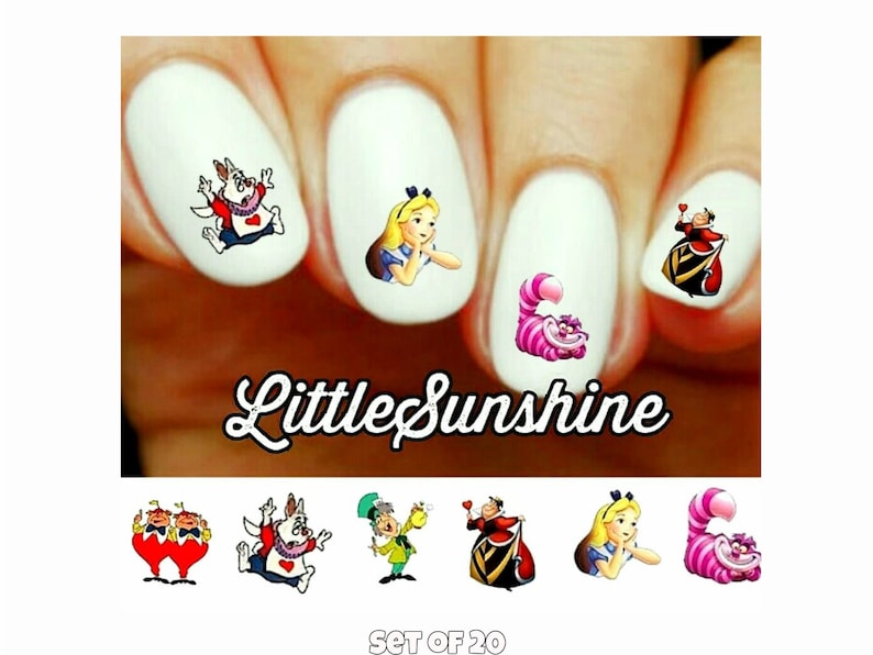 Alice in Wonderland, Cheshire, Mad Hatter, Queen of Hearts Assorted Water slide Nail Decals