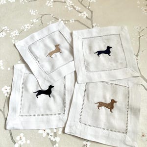 Embroidered Linen Dachshund Cocktail Napkins