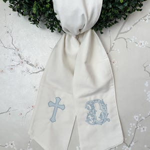 Custom Embroidered Easter Cross Monogrammed Linen Wreath Sash Vintage Vine Single Initial / Easter Wreath Sash / Easter Decor / Easter Door