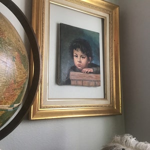 Pintura al óleo original de un niño llorando / arte vintage infantil