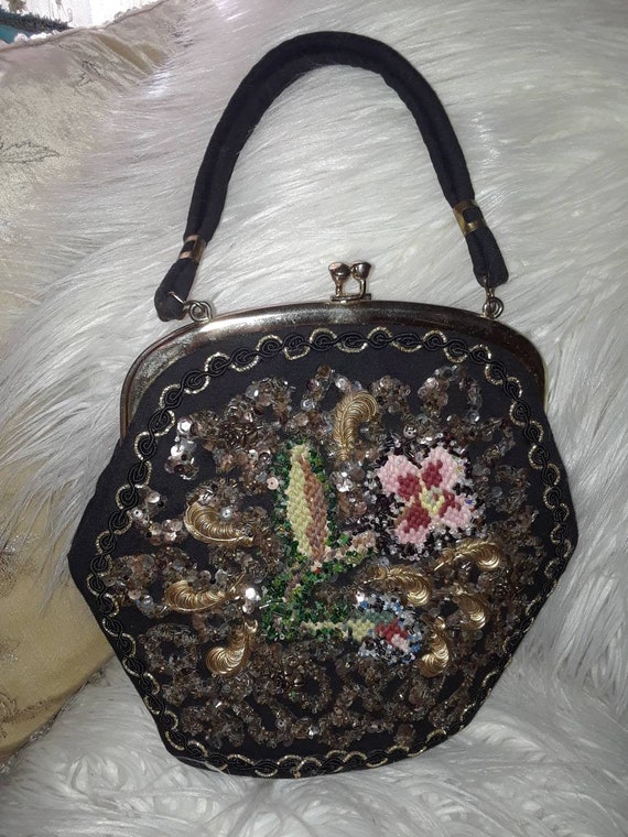 needle point sequin momento hand bag purse rare 1… - image 2