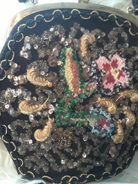 needle point sequin momento hand bag purse rare 1… - image 3